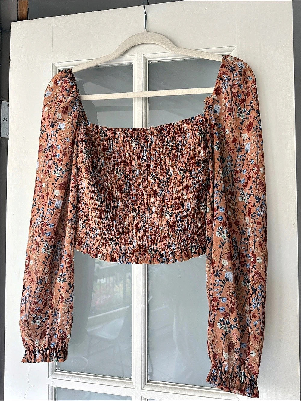 Wilfred Floral Smocked Crop Top in Brown Size Small